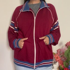 Vintage Red White & Blue Athletic Style Zip-Up Sweatshirt